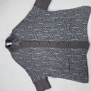 MarlaWynne Snap Button Front Oversized Kimono Cardigan Blue & Gray Design